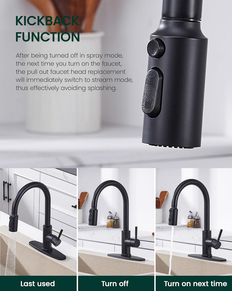 HEISOK Pull Down Faucet Head Replacement,3 Function Kitchen Sink Faucet Head with 15 Adapters,Pull Out Spray Head Replacement for Moen,Delta,Matte Black - Image 3